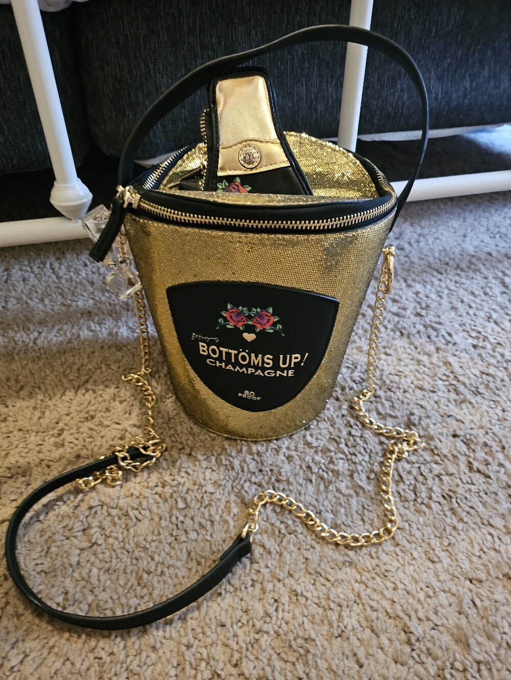 Betsey Johnson Gold 'Bottoms Up! Champagne' Bucket Crossbody Bag